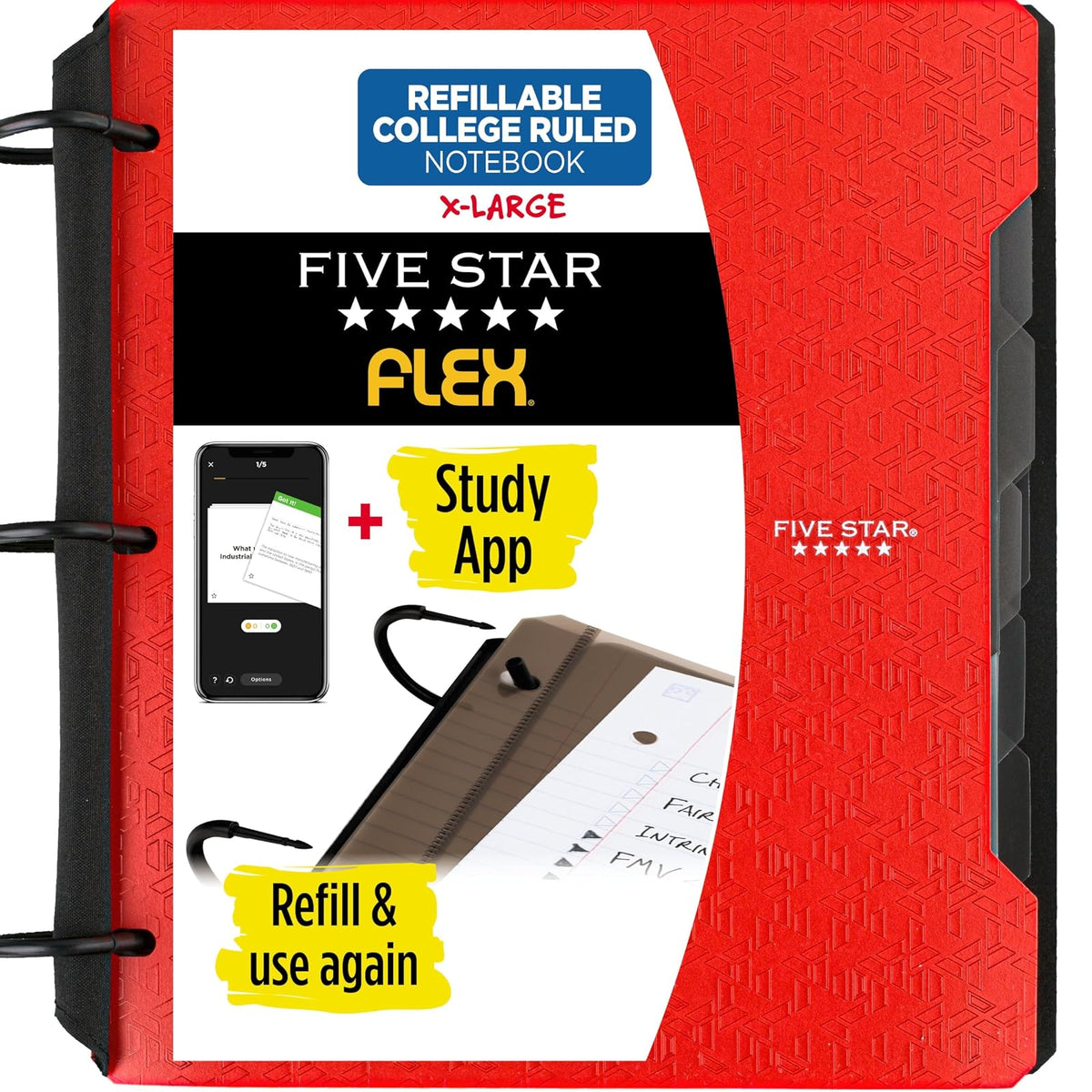 Five Star Cuaderno Híbrido NoteBinder Flex, 80 Hojas Rayadas - Rojo