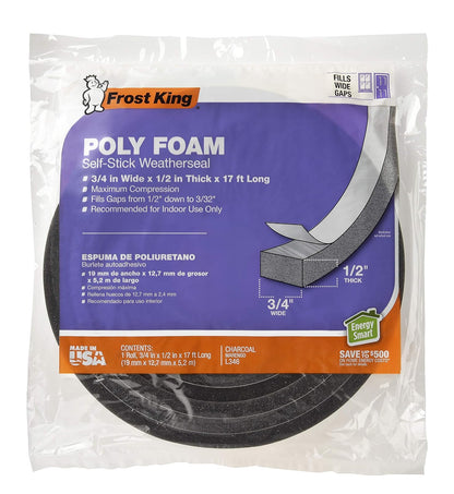 Frost King L341h - Cinta de espuma de poliuretano, 3/4"W, 1/2"T, Carbón