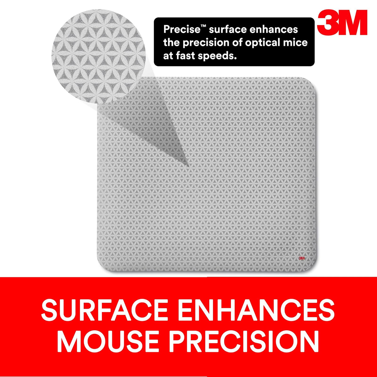 3M Precise - Alfombrilla de ratón con adhesivo reposicionable , Gris (Bitmap), 21,59 x 17,78 x 1,52 cm