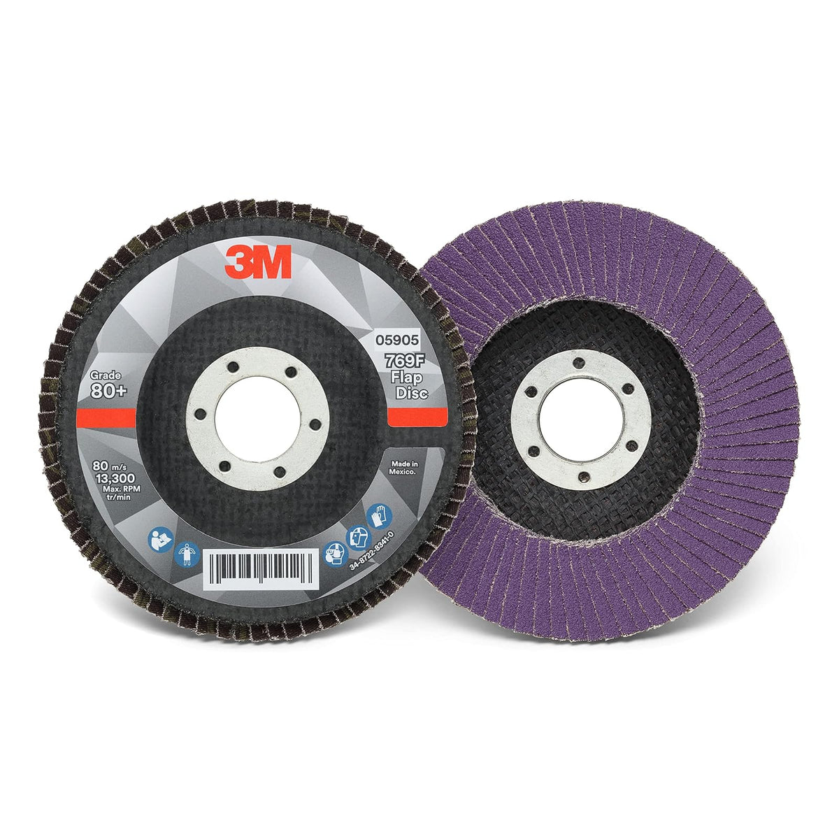 Disco de solapa 3M 769F, tipo 27, 80+, 4-1/2 x 7/8 pulgadas, abrasivo de alto rendimiento, disco de pulido y acabado de grano en forma de precisión de cerámica, acero al carbono, acero inoxidable