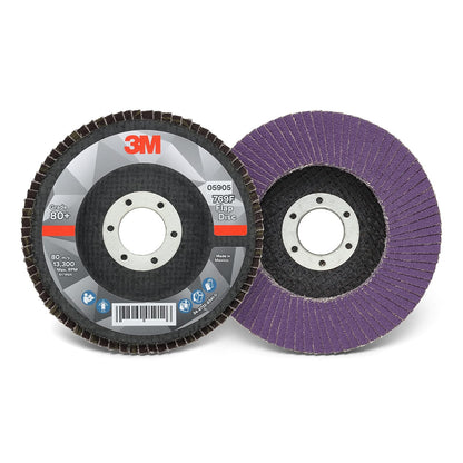 Disco de solapa 3M 769F, tipo 27, 80+, 4-1/2 x 7/8 pulgadas, abrasivo de alto rendimiento, disco de pulido y acabado de grano en forma de precisión de cerámica, acero al carbono, acero inoxidable