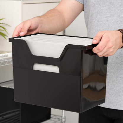 IRIS USA Paquete de 4 Cajas para Archivos de Escritorio, Negro | Organiza documentos, correo, revistas y artículos de oficina con almacenamiento portátil para hogar o escuela