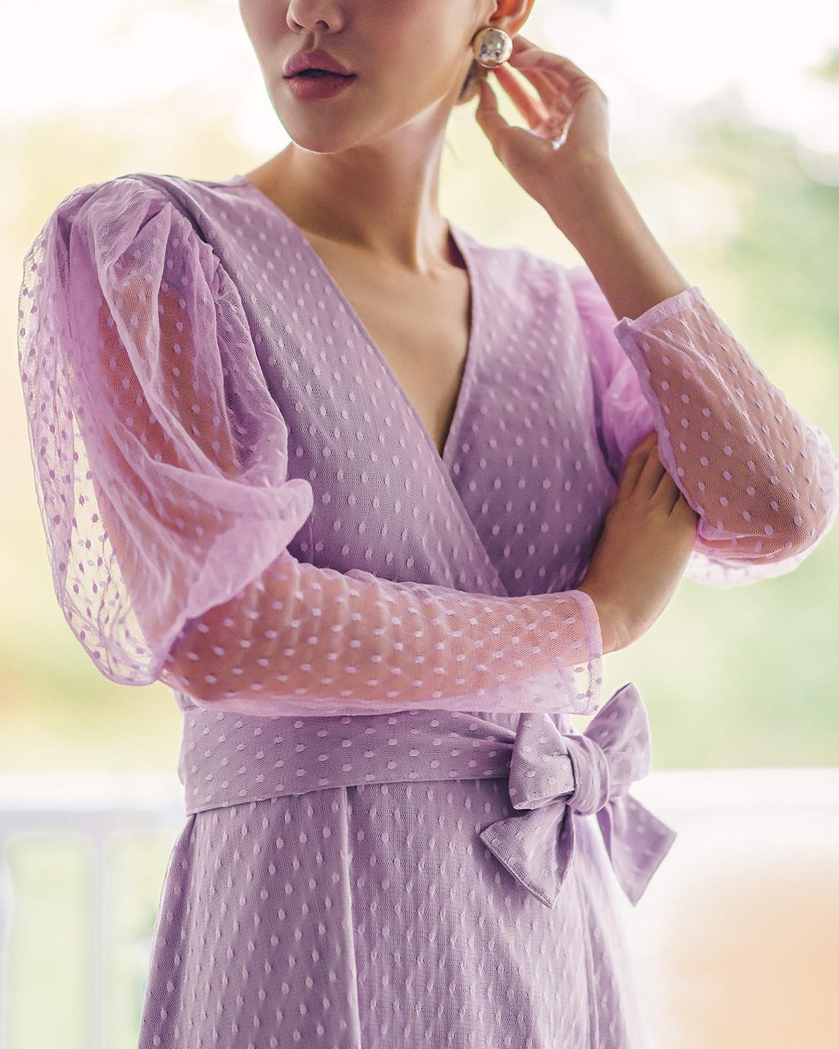 The Drop @jessicawang - Vestido cruzado de manga larga con cuello en V para mujer