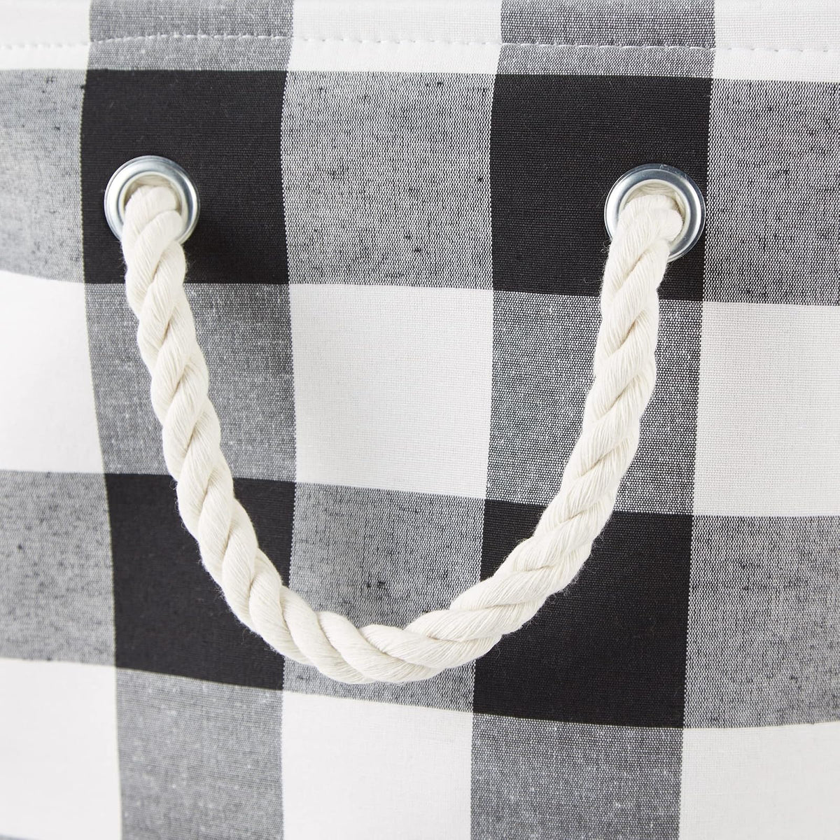 DII Buffalo Check Storage Collection - Contenedor Plegable con Asas, Redondo Grande, 16 x 16 x 15 Pulgadas, Blanco y Negro
