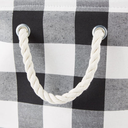 DII Buffalo Check Storage Collection - Contenedor Plegable con Asas, Redondo Grande, 16 x 16 x 15 Pulgadas, Blanco y Negro