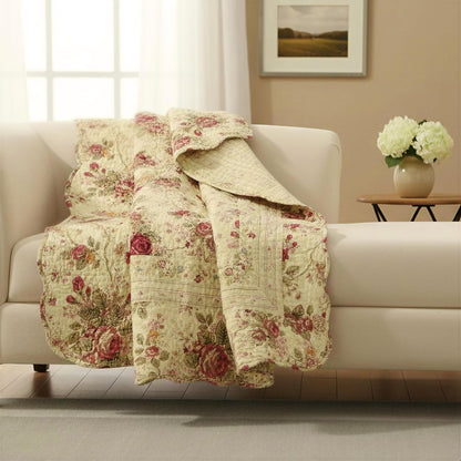 Greenland Home Antique Rose 100% algodón Manta Decorativa Reversible, Tamaño 152 x 127 cm, Maril (Ecru)