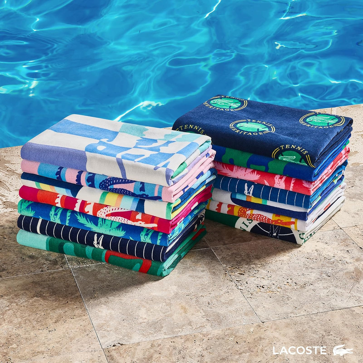 Lacoste Toalla de Playa Grande 100% algodón, Ultra Absorbente y de Secado rápido, Lavable a máquina, cocodrilo a Rayas, 36 Pulgadas de Ancho x 72 Pulgadas de Largo