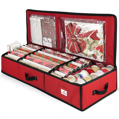 Hearth & Harbor - Contenedor de almacenamiento de papel de regalo, bolsa de almacenamiento de Navidad con bolsillos interiores, organizador de regalo para hasta 22 rollos de 40 pulgadas, organizador - Mediano - Rojo