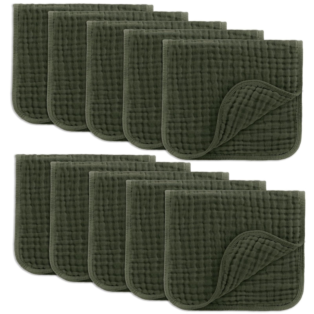 Comfy Cubs Toallitas de Muselina para Bebé, 6 Capas, Paquete de 10 - 10-Pack 20"X10" - Kelp