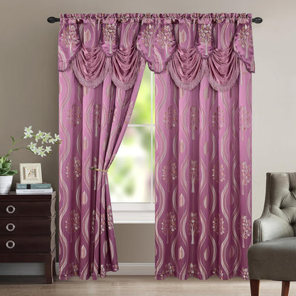 Elegant Comfort Aurora Cortinas Aspecto Jacquard con Cenefa Adjunta - Lila