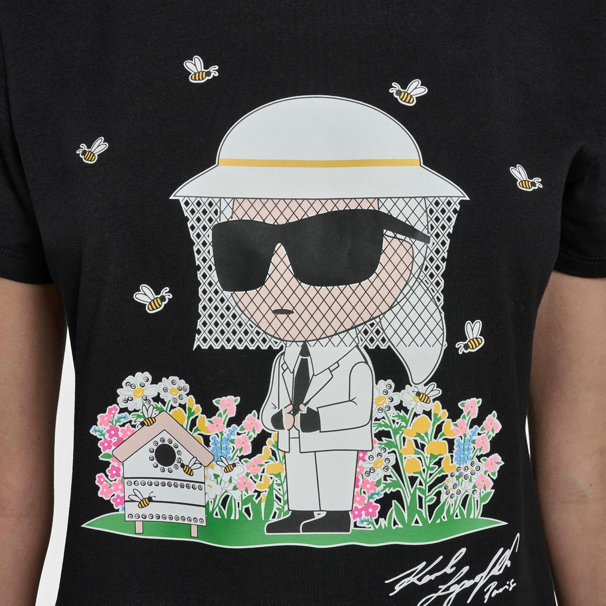 Karl Lagerfeld - Playera de Manga Corta con Cuello Redondo para Mujer