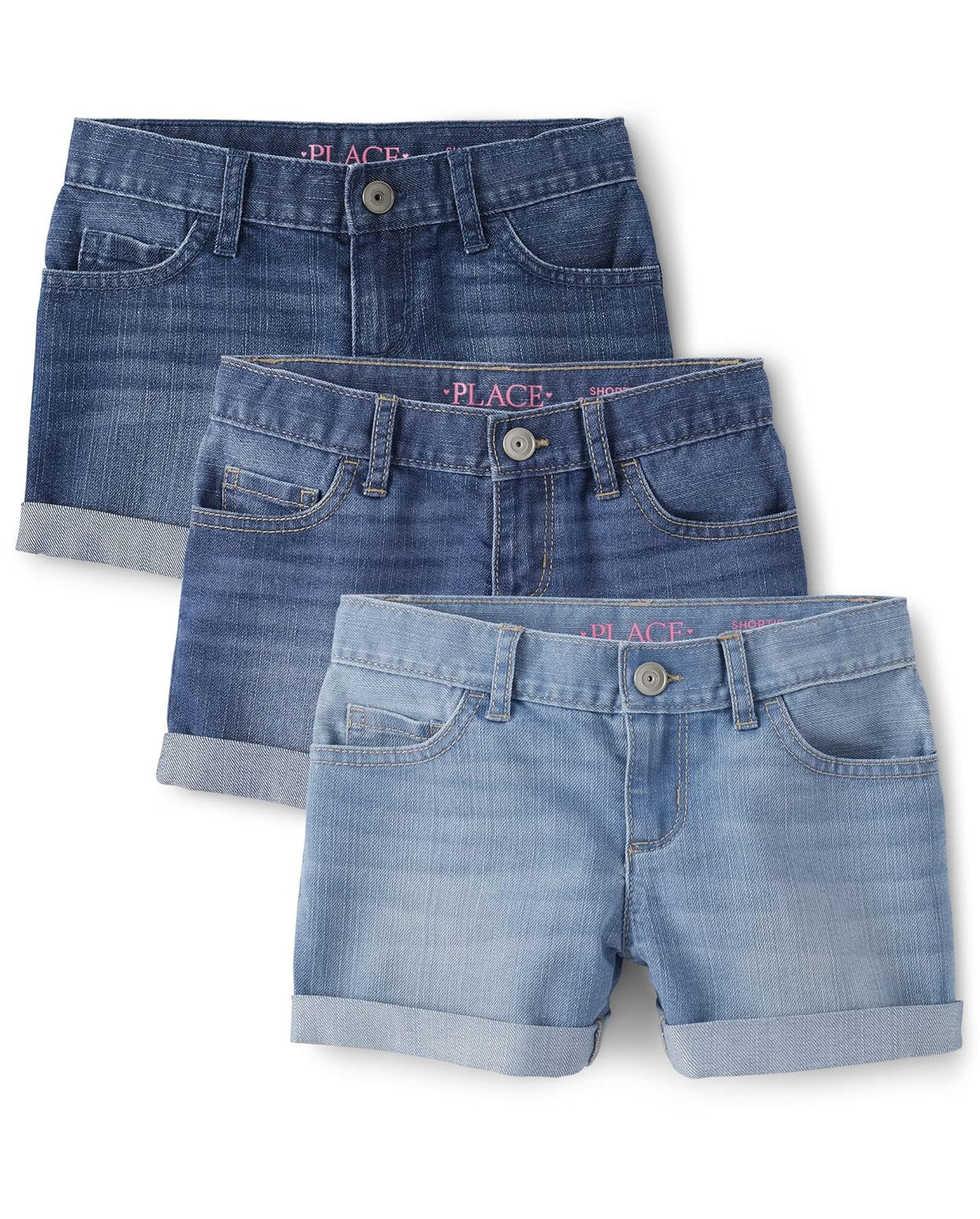 The Children's Place Short de mezclilla con puño para niña - Paquete de 3 jeans Rose Wash - 10