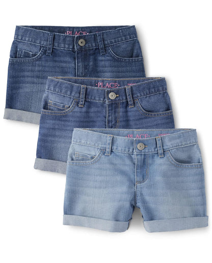 The Children's Place Short de mezclilla con puño para niña - Paquete de 3 jeans Rose Wash - 10