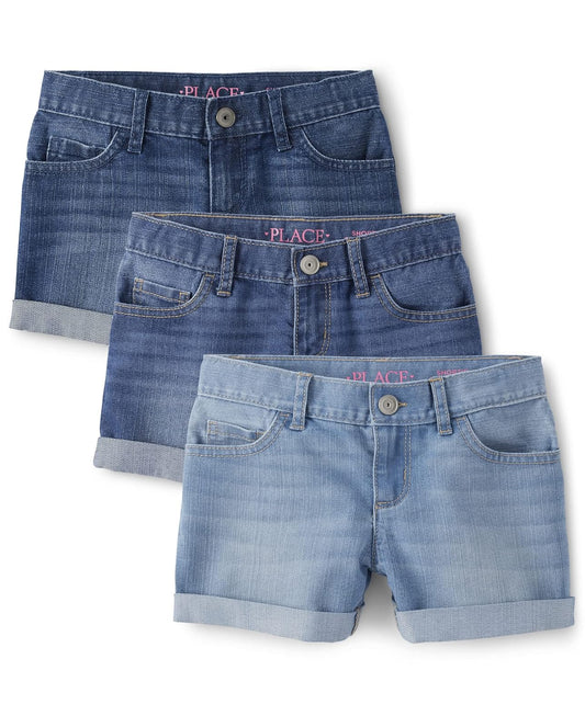 The Children's Place Short de mezclilla con puño para niña - Paquete de 3 jeans Rose Wash - 10