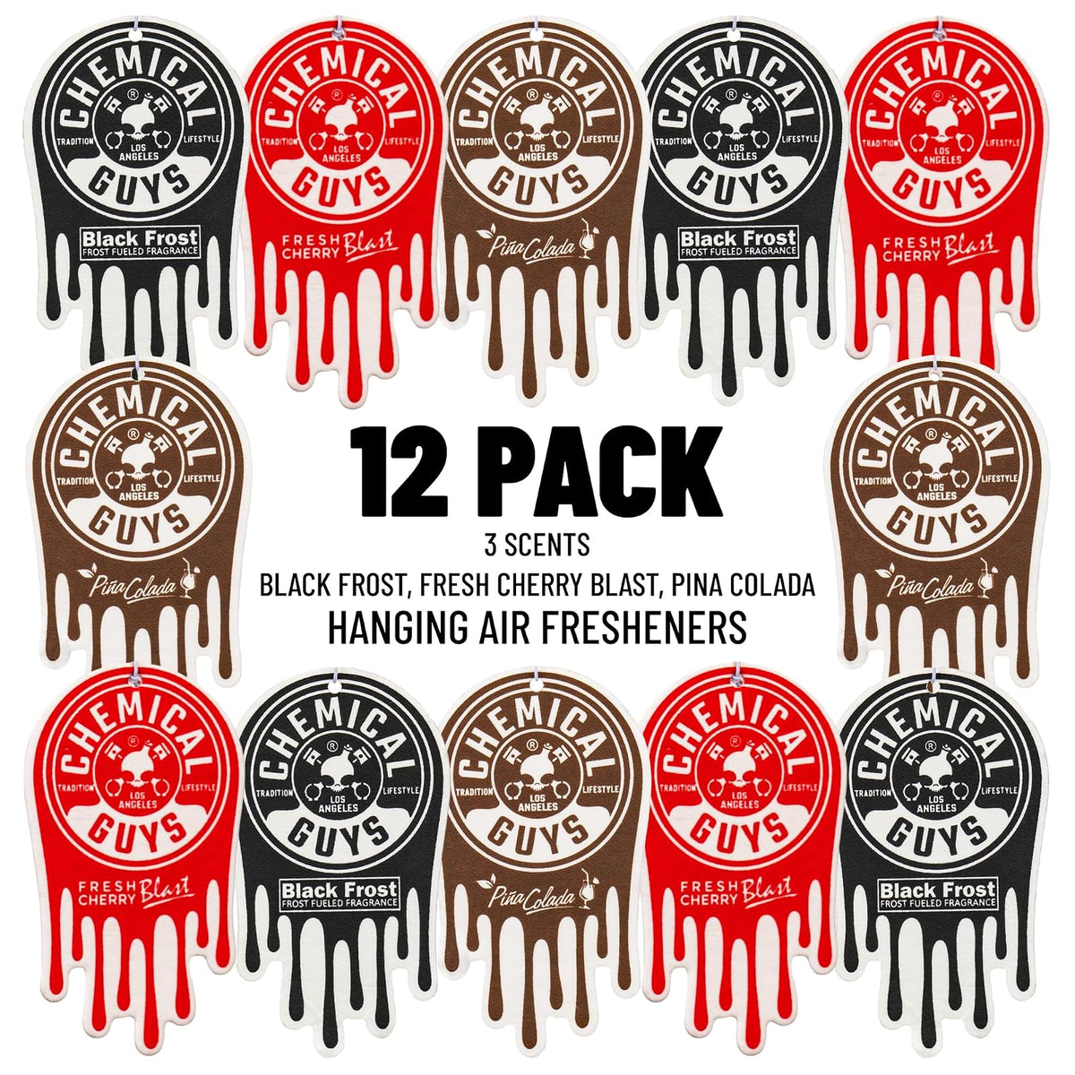 Chemical Guys AIR40404 Ambientadores Colgantes Pack de Aromas Variados para Auto y Hogar, 12 Piezas