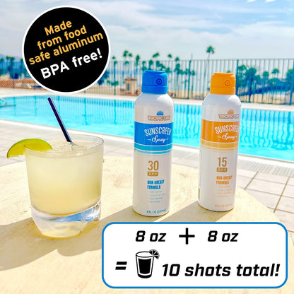 GoPong - Botella de spray de aluminio para protección solar, paquete de 2 (16 onzas en total) - Frascos de viaje con alcohol oculto - Contenedores de licor secretos para playas, cruceros y eventos