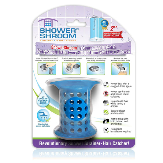 ShowerShroom Protector de desagüe de pie para la Ducha, Protector de Drenaje para caída de Cabello/cedazo, 5 cm, Azul, 1