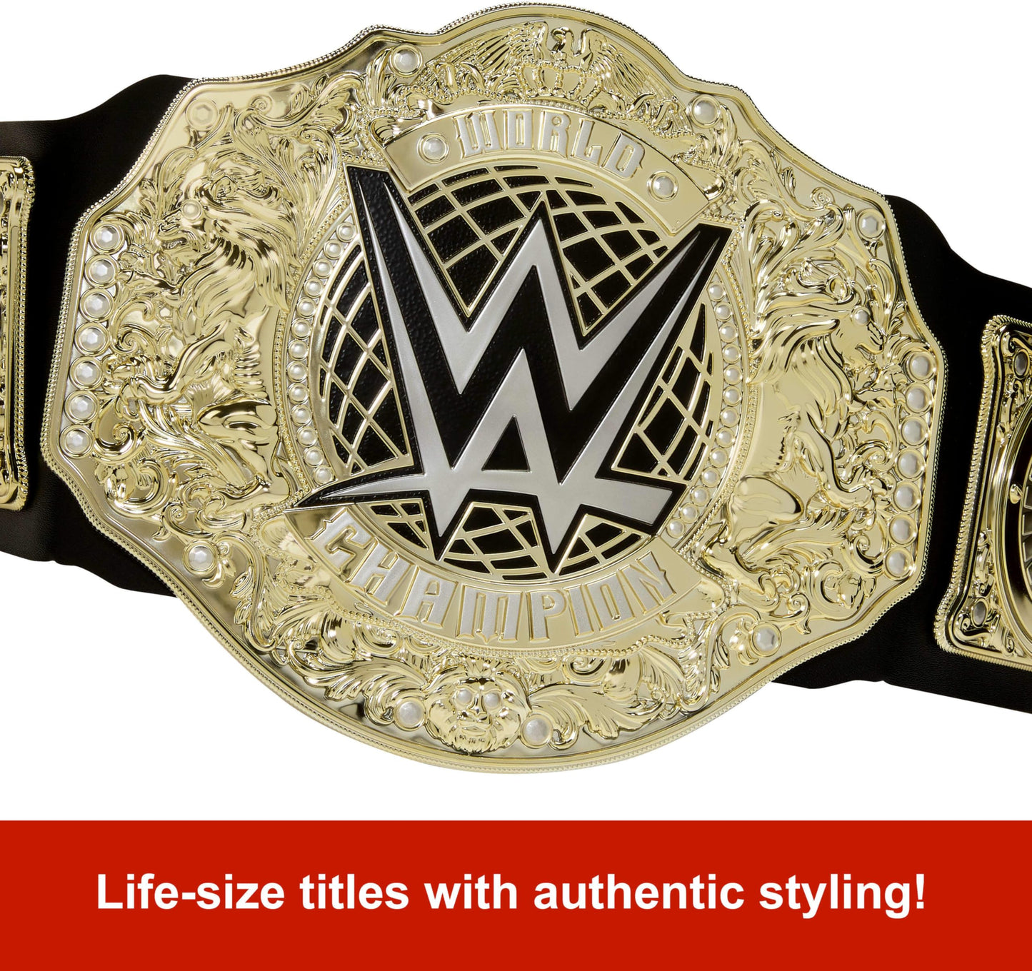 Mattel Cinturón de Campeonato de WWE, Juego de rol y Disfraz del Campeonato Mundial de Peso Pesado, Aprox. 100 cm de Largo cinturón de Piel sintética con Ajuste único, HYF18