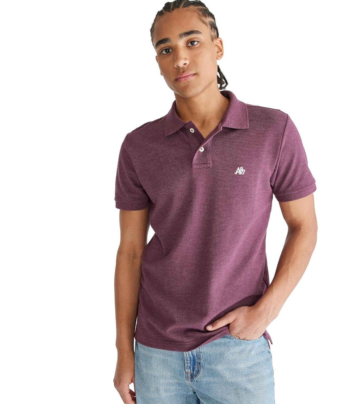 Aeropostale Polo de Piqué para Hombre - XXL - Borgoña oscuro