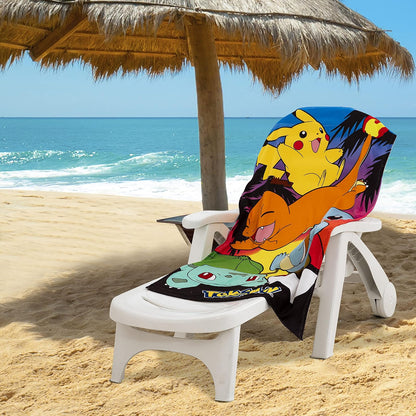 NORTHWEST - Toalla de Playa de Pokémon, Pikachu Charmander Squirtle Bulbasaur, Suave y Absorbente, 30 x 60 Pulgadas, Sunset Pokemon