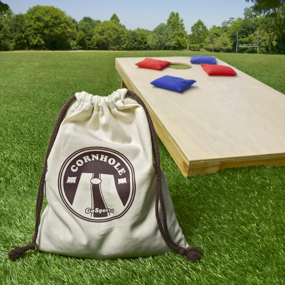 GoSports - Puf con Capacidad para 8 Bolsas de puf, Color Azul Marino, Gris y Natural