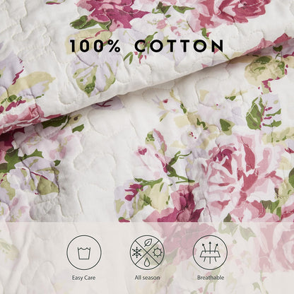 Laura Ashley - Juego de edredón Individual, Ropa de Cama Reversible de algodón con Funda a Juego, decoración Ligera del hogar para Todas Las Estaciones (Lidia Pink, Individual)