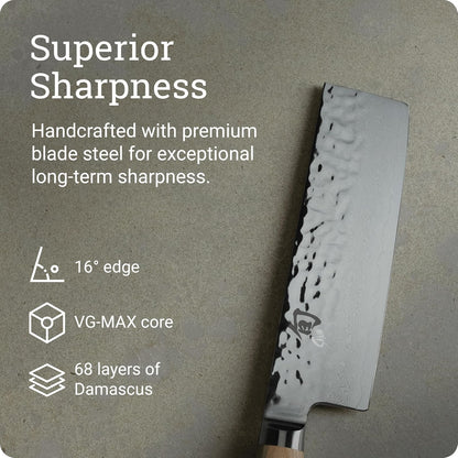 Shun Premier Blonde - Cuchillo Nakiri de 5.5 pulgadas, cuchillo japonés hecho a mano, núcleo VG-MAX con revestimiento de acero inoxidable Damasco, mango Pakkawood, herramienta de corte para chefs