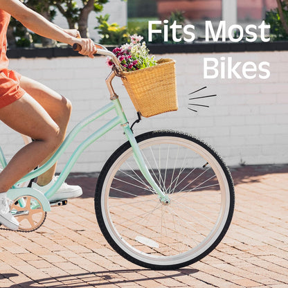 Retrospec Bicycles Canasta Rectangular Toto de caña Tejida con Correas de Cuero auténtico y Hebillas metálicas