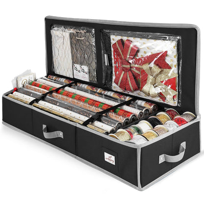Hearth & Harbor - Contenedor de almacenamiento de papel de regalo, bolsa de almacenamiento de Navidad con bolsillos interiores, organizador de regalo para hasta 22 rollos de 40 pulgadas, organizador - Medium (3 - Negro