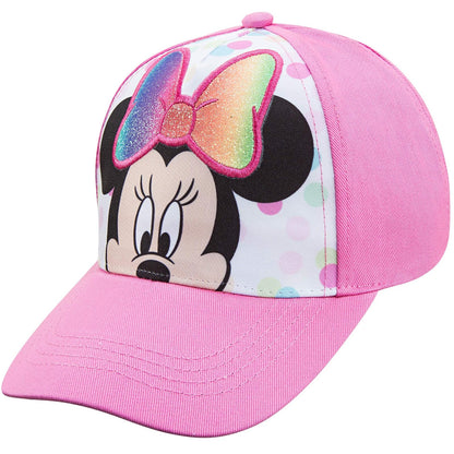 Disney Minnie Mouse - Gorra de béisbol rosa para niñas pequeñas, edades de 2 a 4 años, cierre de velcro ajustable, color rosa/blanco