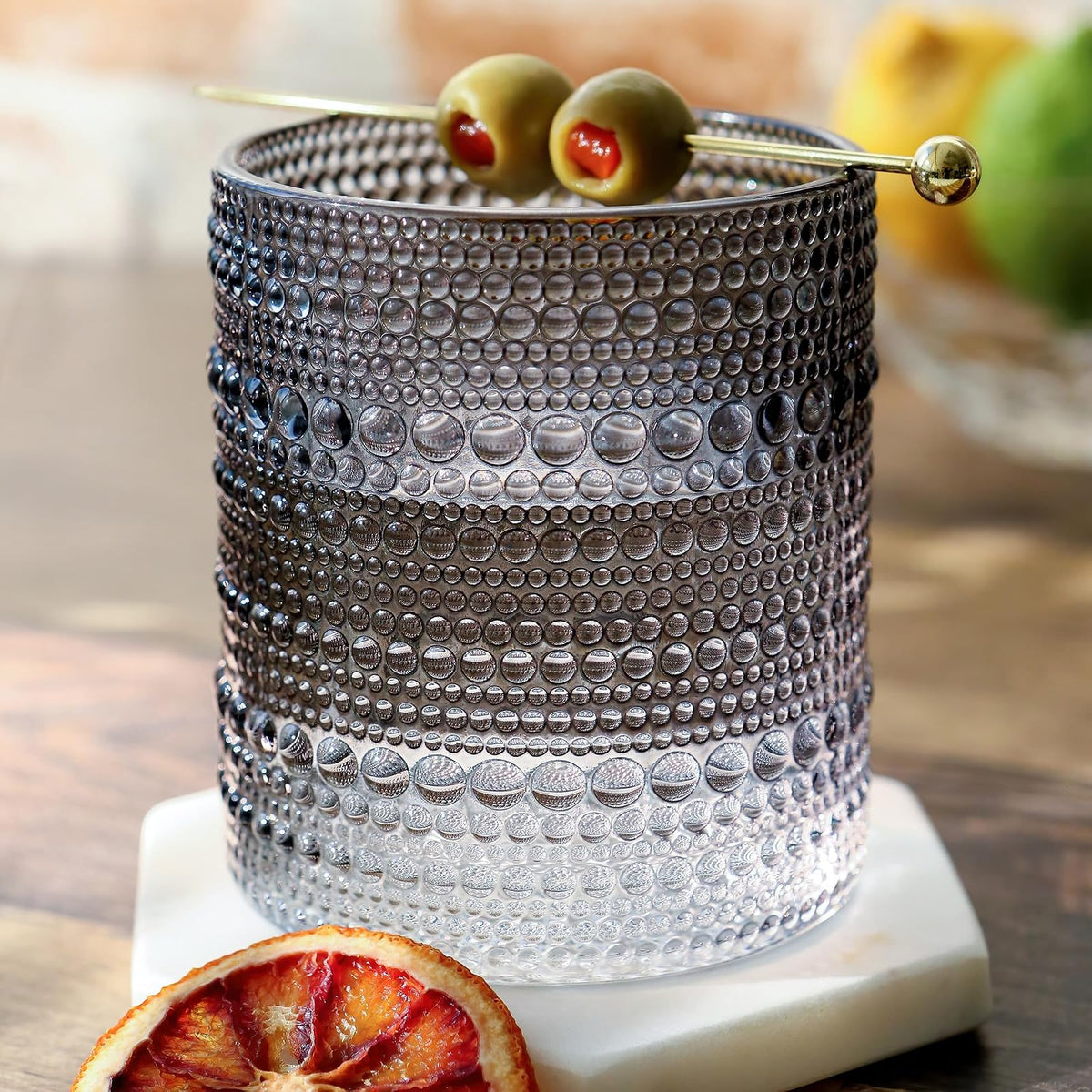Kate Aspen - Juego de vasos para beber con abalorio de hobbnail clásico, juego de vasos de cóctel, vaso de jugo, tazas de agua, es un gran regalo para anfitriona, regalo para recién casados (gris