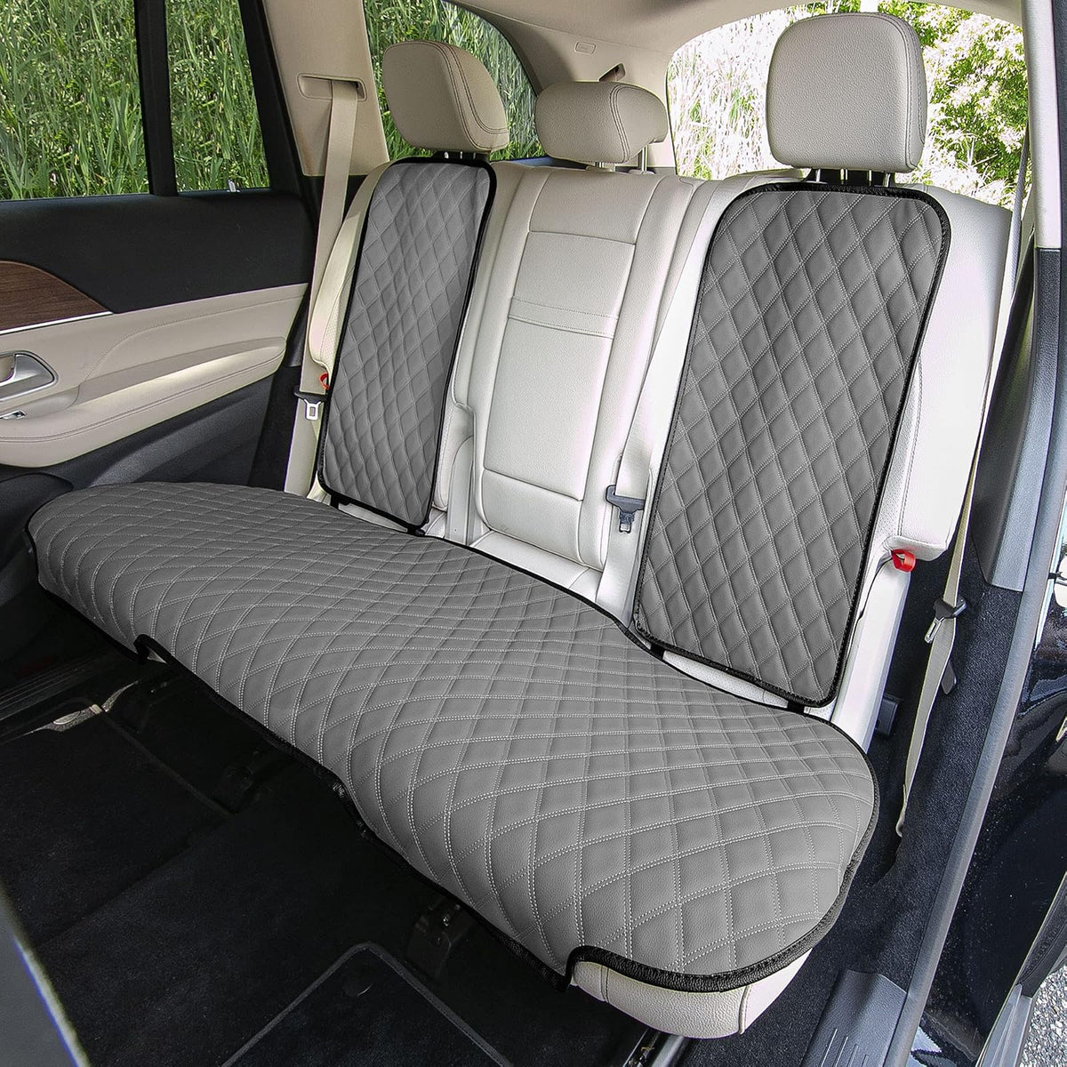 FH Group FH1028GRAY-AVC Juego de Cojines de Asiento Trasero de Piel Sintética Ajuste Universal, Gris