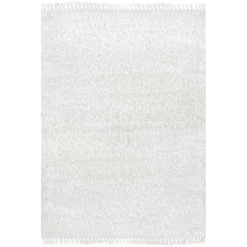nuLOOM Neva - Alfombra Moderna con borlas, 2 x 3, Color Marfil | Nuloom Neva - Alfombra sólida de 2 x 3 pies, para sala de estar, recámara, comedor, guardería, entrada, color marfil