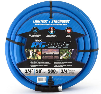 AG-LITE BSAL3450 Manguera de jardín de goma para agua caliente y fría, 100% goma, ultraligera, súper fuerte, 500 PSI, 50F a 190F grados, poliéster trenzado de alta resistencia