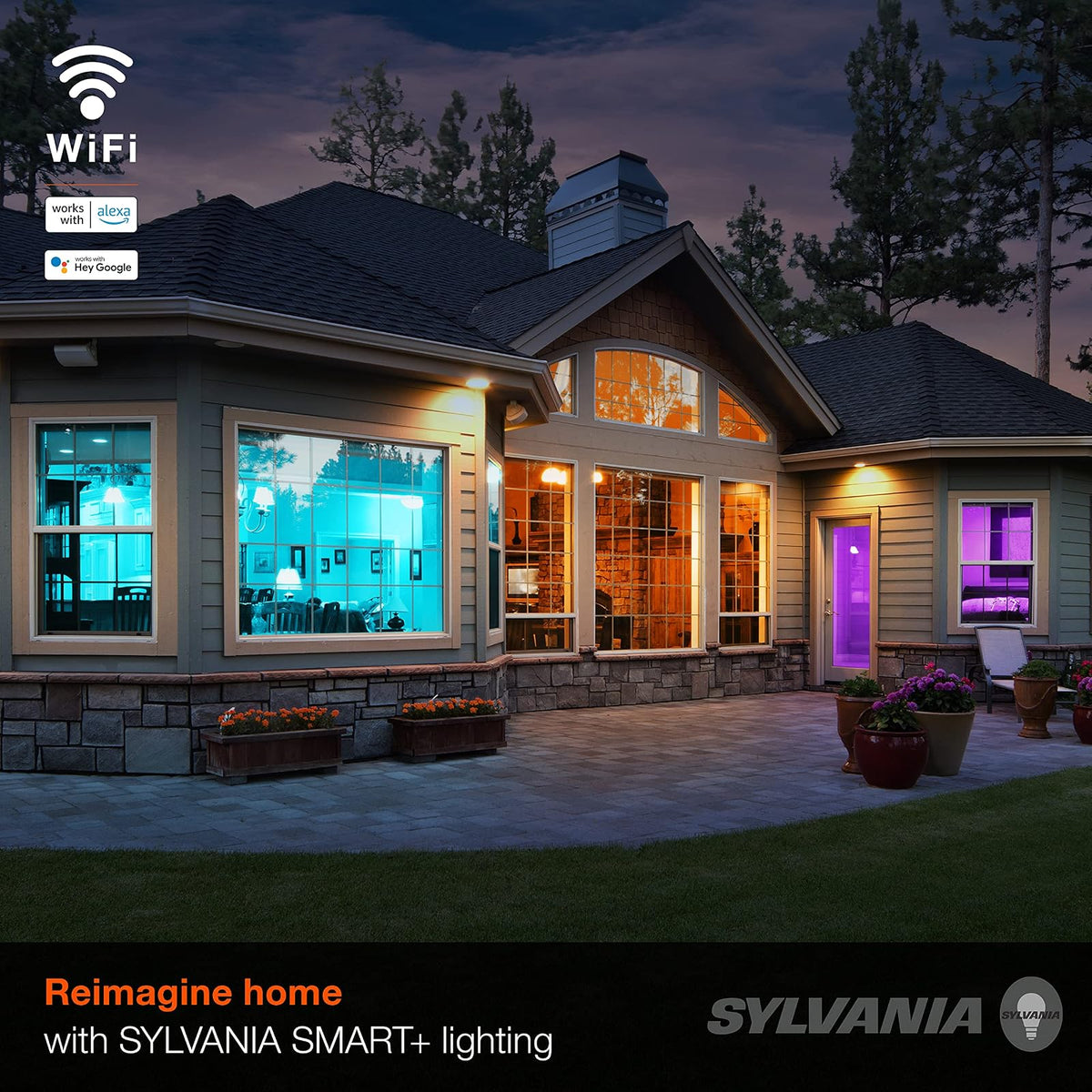Sylvania Smart+ Wi-Fi Full Color Regulable BR30 Bombilla LED CRI 90+, equivalente a 65 W, funciona con Alexa y Google Assistant, 4 unidades