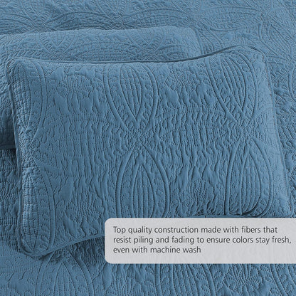 Pure Bedding - Juego de edredón tamaño matrimonial/Queen, Color Azul Ceniza - Colcha de Gran tamaño, Colcha Ligera de Microfibra Suave para Todas Las Estaciones, 3 Piezas Incluye 1 edredón y 2 Fundas