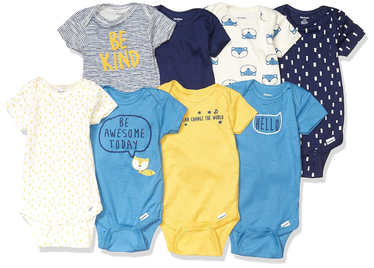 Gerber Body de Manga Corta para Bebé, Paquete de 8 - 3-6 Meses - Azul zorro