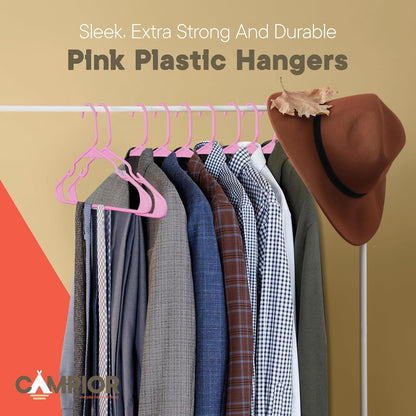 Campior Premium Clothes Hangers – Space-Saving Slim Design, Lightweight and Durable Plastic with Smart Shoulder Grooves, Versatile Usage for Organizing Laundry, Coats, and Clothes, Pink, Pack of 20