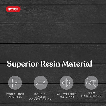 Keter Juego de 2 macetas Modernas de Resina para Exteriores de 56 cm de Alto, macetas cónicas con Aspecto de Madera para Plantas al Aire Libre y decoración de Porche Frontal, Color Grafito