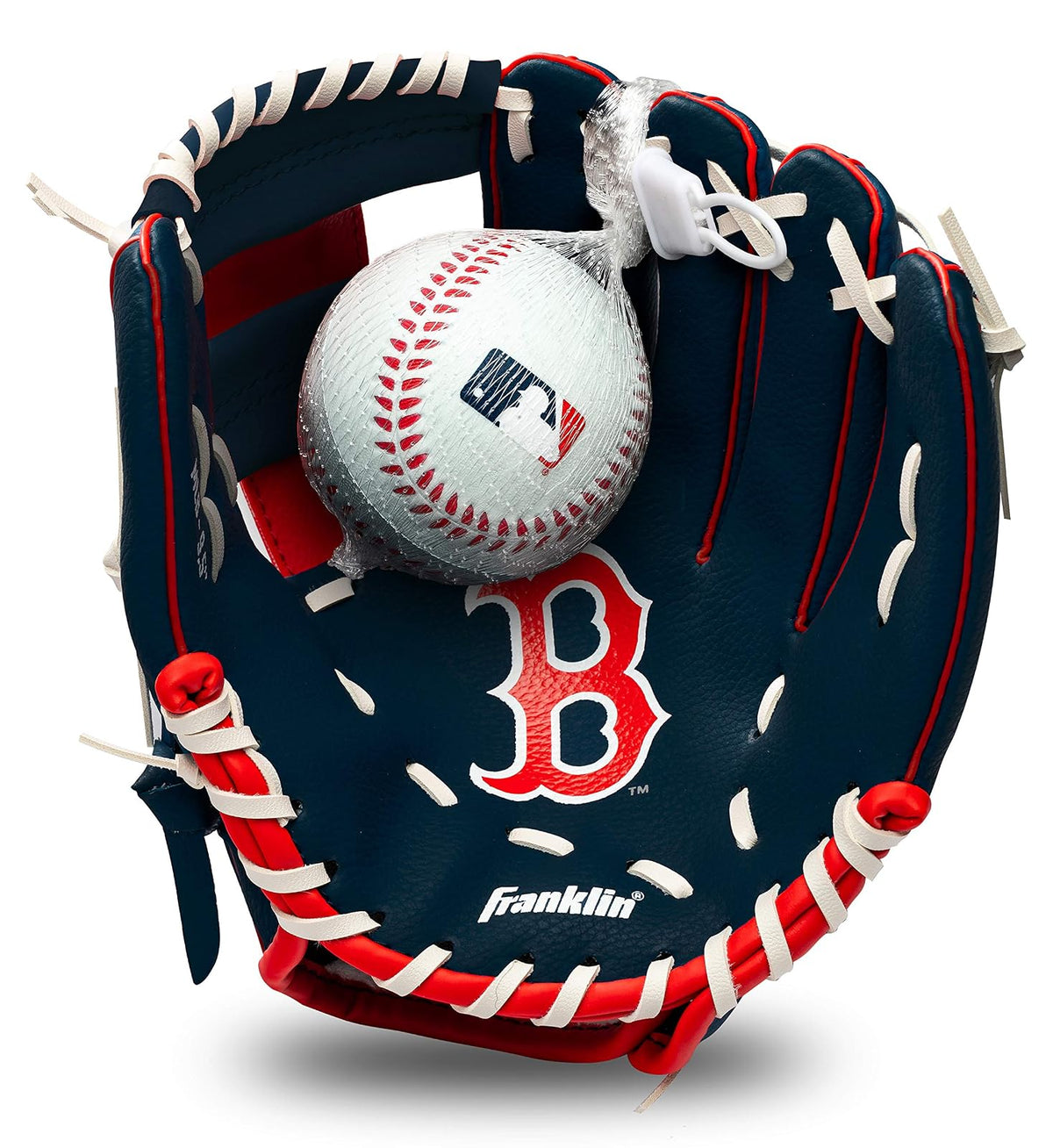 Franklin Sports MLB Set de Guante y Pelota de Teeball Infantil, 9.5 Pulg - Medias Rojas de Boston