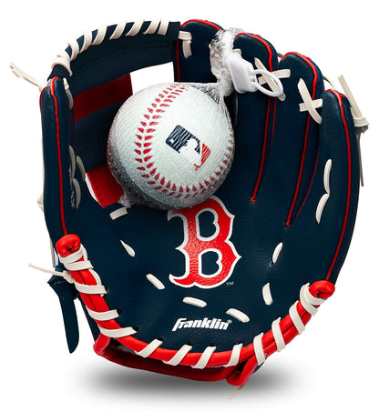 Franklin Sports MLB Set de Guante y Pelota de Teeball Infantil, 9.5 Pulg - Medias Rojas de Boston