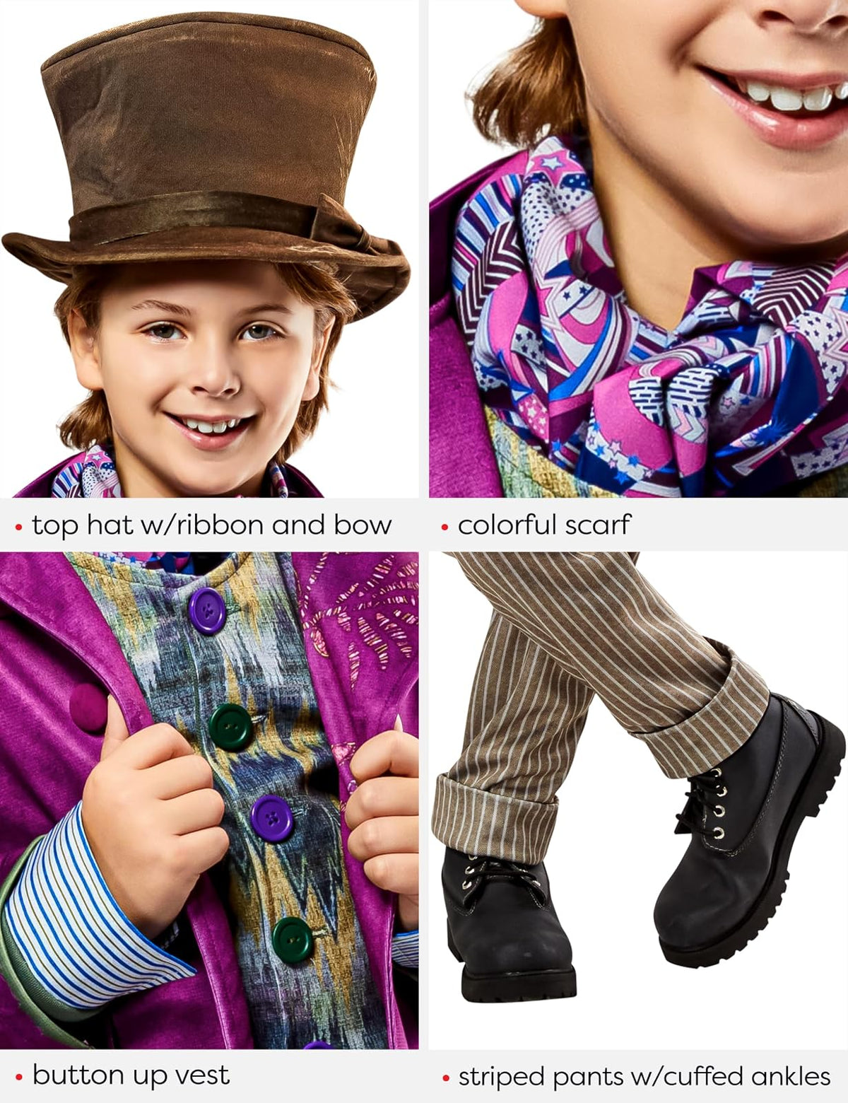 Rubies Willy Wonka - Disfraz completo con sombrero para niños de la película Wonka para fiestas temáticas y Halloween, grande