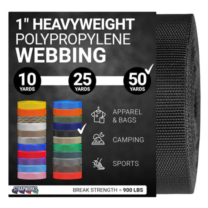 Strapworks Correa de Polipropileno de Alta Resistencia para Reparaciones - Negro - 1" x 50 yard