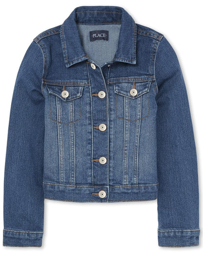 The Childrens Place Big Girls chaqueta mezclilla con parches