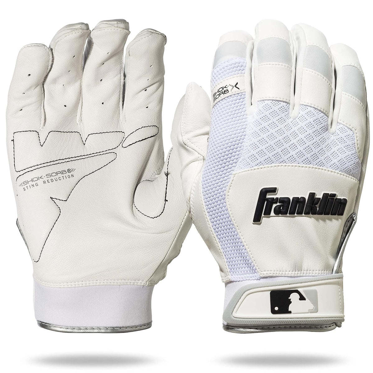 Franklin Sports Guantes de Bateo MLB Shok-Sorb X - Adulto, mediano - Blanco - Blanco
