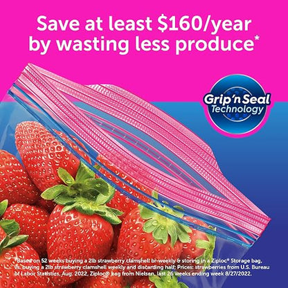Ziploc Bolsas de almacenamiento con tecnología Grip 'n Seal para alimentos, sándwich, organización y más, 30 unidades, paquete de 4 (120 bolsas totales)