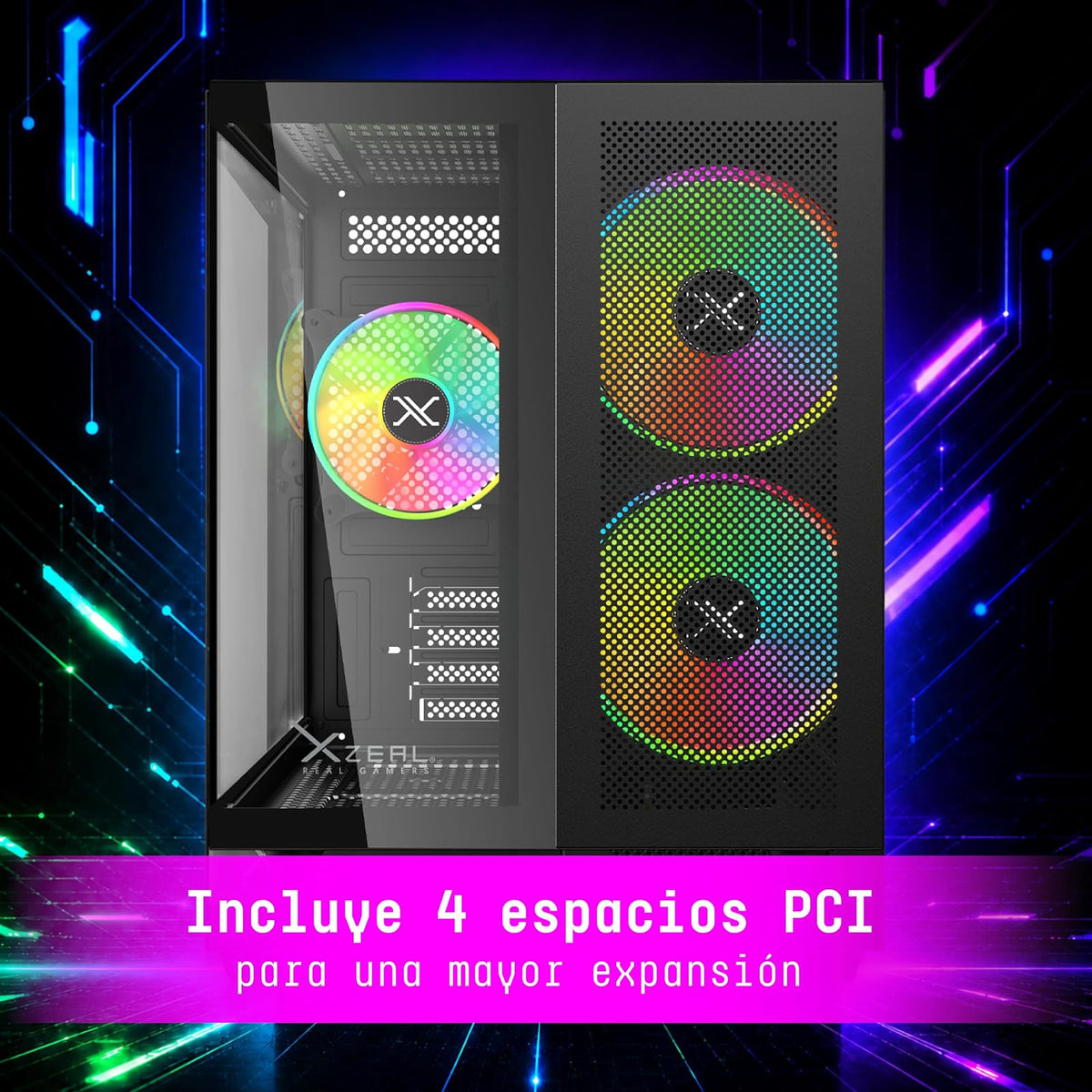 XZEAL Gabinete Gamer Cubo, Ventana Cristal, 2X Vent Frontales, 1x Vent Trasero 120mm, Negro Vidrio Templado Color Claro RGB Dispositivos compatibles ‎Motherboard, CPU