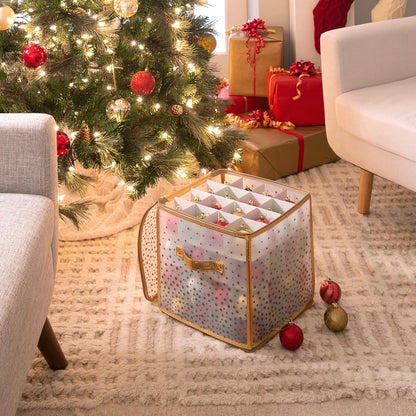 Simplify Caja de Almacenamiento de Adornos de 64 Unidades, plástico, Organizador Decorativo, contenedor de Almacenamiento, Dorado, 12 x 12 x 12 x 12 Pulgadas