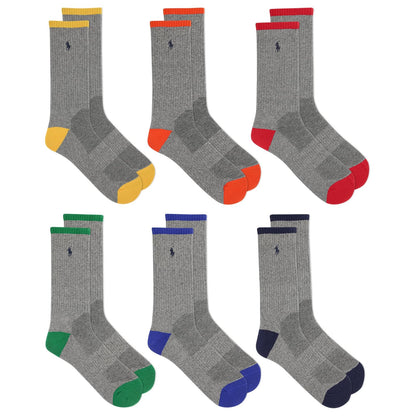 POLO RALPH LAUREN Athletic Performance Cotton Crew Socks - 6 Pair Pack - Mesh & Sport Moisture Wicking Deporte clásicoHombre