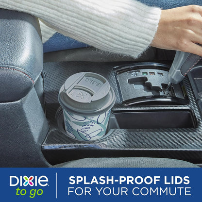 Dixie To Go - Tazas de bebidas calientes y tapas deslizantes, 16 onzas, 108 unidades, diseños surtidos, tazas de café de papel desechables y tapas deslizantes (6 paquetes de 18 tazas y tapas)